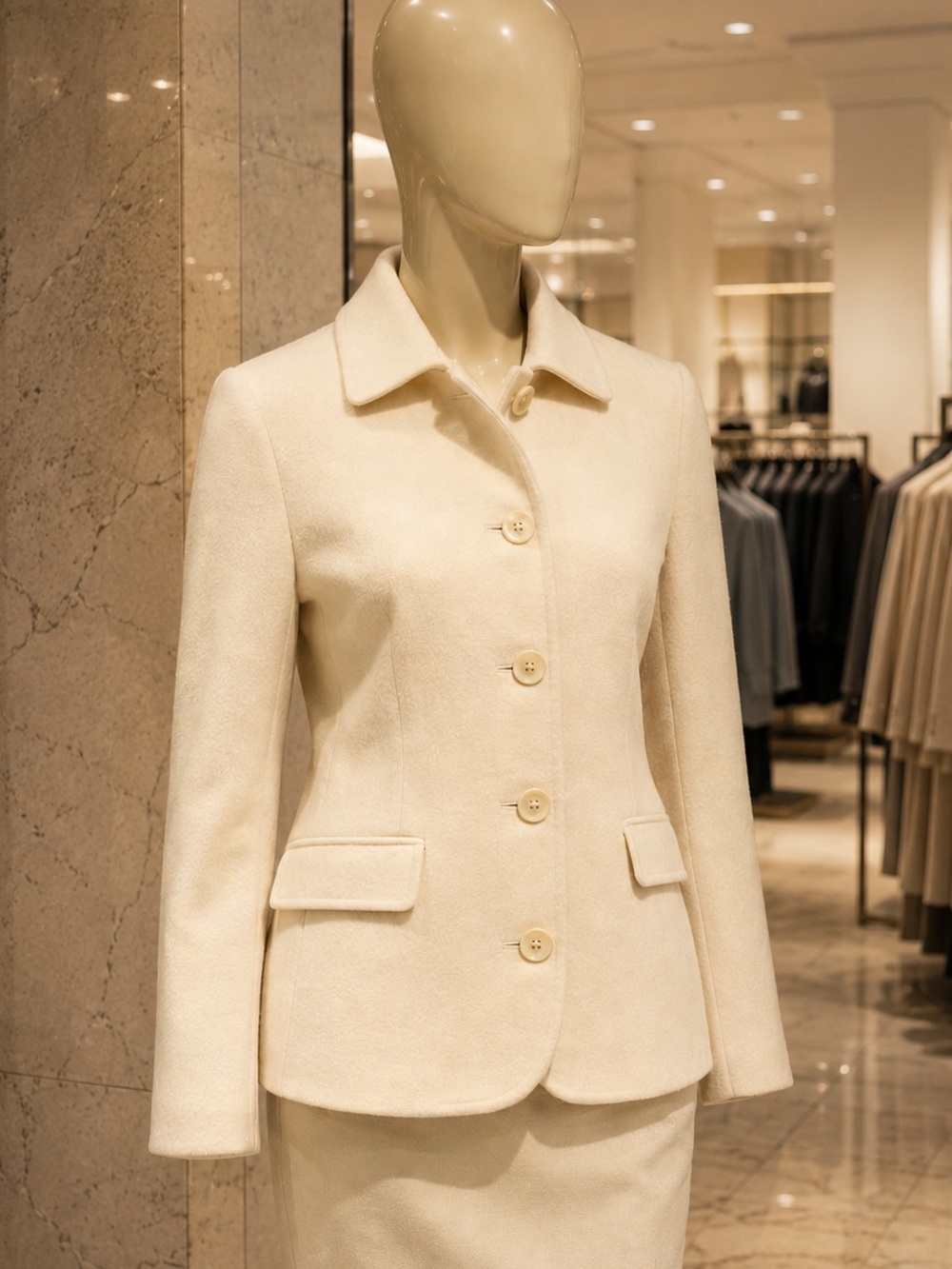 Harvé Benard Ivory Wool Cashmere Blend Peacoat Jacket Size 12